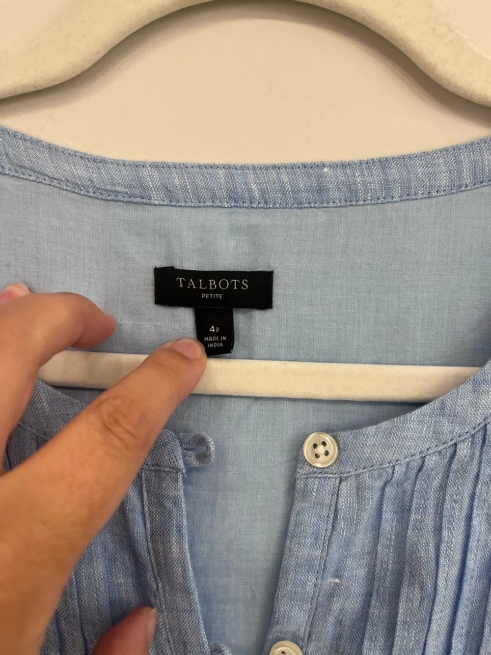 Talbots Petite  Dress Blue Linen Striped Hem Pintuck Sleeveless Shift 4P - Picture 4 of 8
